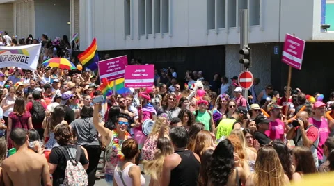A Wider Bridge group at the Pride Parade in Tel-Aviv with audio  Stock Footage 51117134