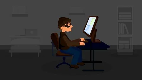 Widespread cybercrime, Hacker concept. 스톡 일러스트