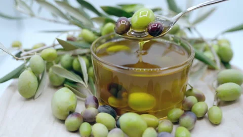 Widespread using of organic olive oil in beauty industry, antioxidant benefits Stock Footage 172044841