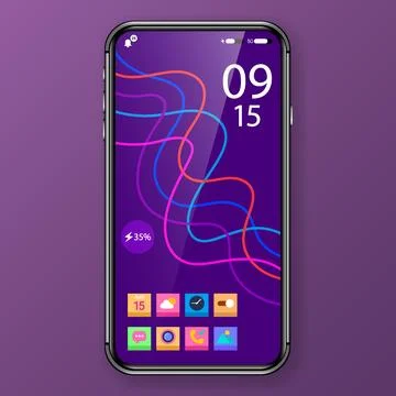 Widget mobile application user interface purple for phone Stock Illustration