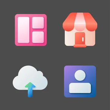 Widget, shop, cloud and account icon in gradient style. Illustrazione stock