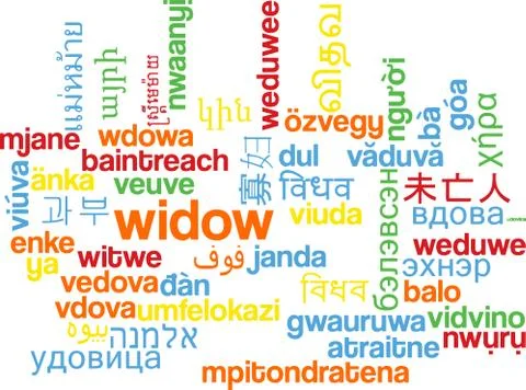 Widow multilanguage wordcloud background concept Stock Illustration