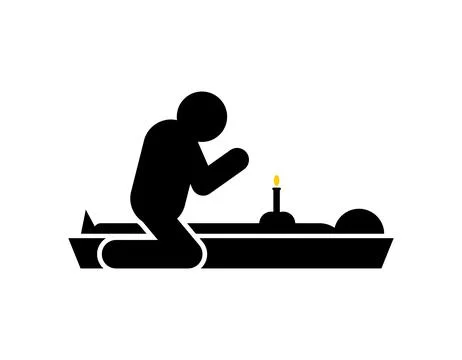 Widower icon. Widower at coffin. concept of sorrow and suffering Stock Illustration
