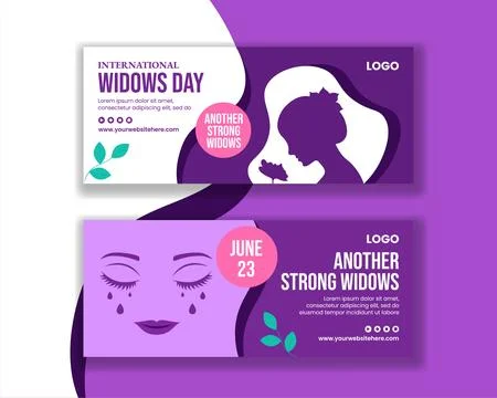 Widows Day Horizontal Banner Flat Cartoon Hand Drawn Templates Background I.. Stock Illustration