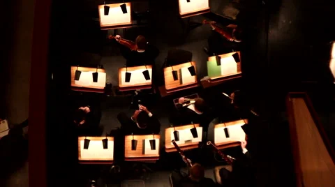 WIEN OPERA INSIDE CONCERT HALL INTERIOR LS ORCHESTRA TUNING HIGH ANGLE Stock Footage 44849552