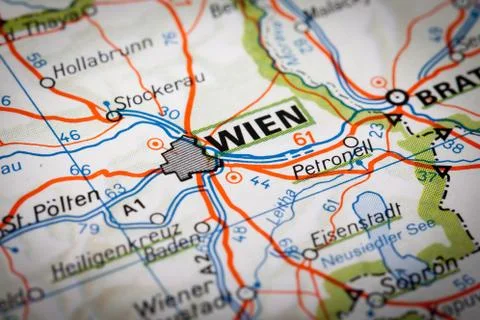 Wien on a road map Stock Photos