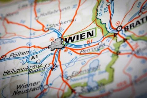Wien on a road map Stock Photos