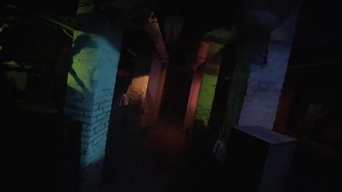 Wierd horror lighting in basement Stock Footage 91189799