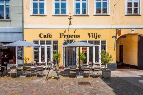 The wifes will, a caf at the square in Faaborg, Denmark Stock Photos