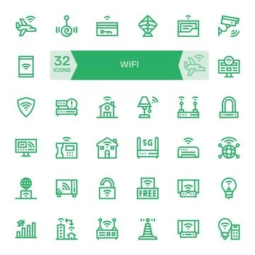 Wifi 128x128 Vector Icon Pack with 32 Bold Line PIXEL Perfect Elements Stock Illustration