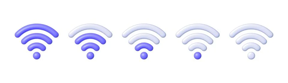 Wifi 3d set for web background design. Cartoon collection with purple wifi 3d Stock Illustration