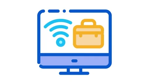 Wifi and business case on computer screen Icon Animation Stock Footage 145272031