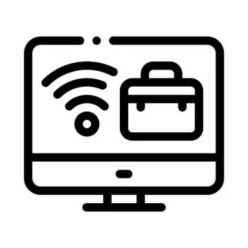 Wifi and business case on computer screen icon vector outline illustration Illustrazione stock