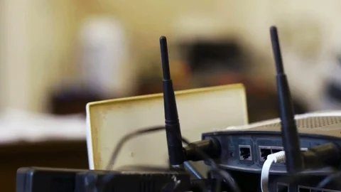 WiFi and network devices at hacker space Stock-Footage 76560701