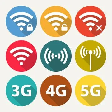 Wifi and wireless icon set for remote internet access. Podcast vector symbols Stock Illustration