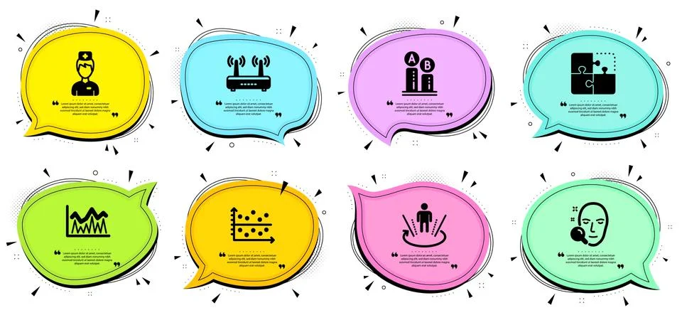 Wifi, Augmented reality and Puzzle icons set. Doctor, Face search and Dot plot Ilustración de archivo