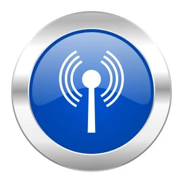 Wifi blue circle chrome web icon isolated. Stock Illustration