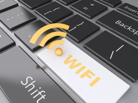 Wifi button on computer keyboard. 3d illustration Stock Illustration