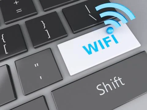 Wifi button on computer keyboard. 3d illustration Illustrazione stock