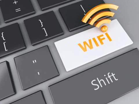 Wifi button on computer keyboard. 3d illustration Stock Illustration