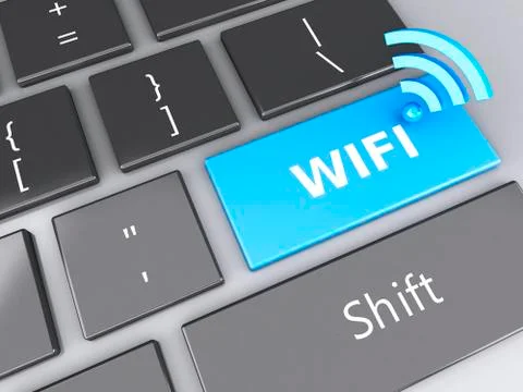 Wifi button on computer keyboard. 3d illustration Stock Illustration