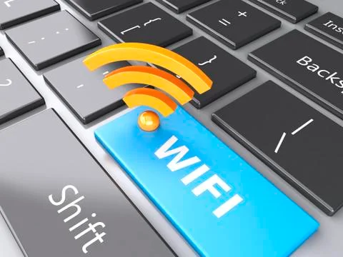 Wifi button on computer keyboard. 3d illustration Stock Illustration