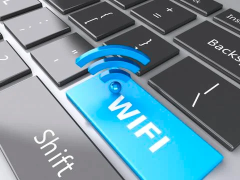 Wifi button on computer keyboard. 3d illustration Stock Illustration