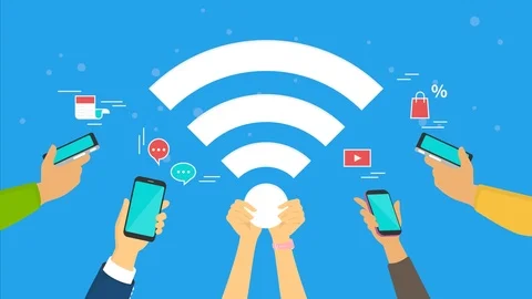 Wifi concept graphic motion of young men and women using smartphones Stock Footage 114324232