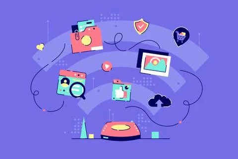 Wifi distribution icon of cloud technology, media and business. Stock Illustration