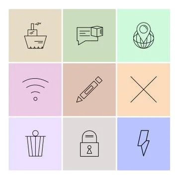 Wifi , dustbin , pencil , lock ,  interface icons , arrows , navigation , eps Stock Illustration