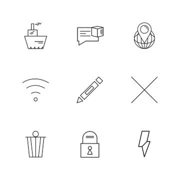 Wifi , dustbin , pencil , lock ,  interface icons , arrows , navigation , eps 스톡 일러스트