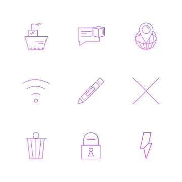 Wifi , dustbin , pencil , lock ,  interface icons , arrows , navigation , eps 스톡 일러스트