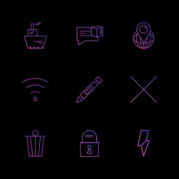 Wifi , dustbin , pencil , lock ,  interface icons , arrows , navigation , eps Stock Illustration