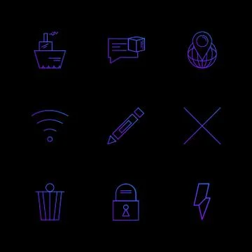 Wifi , dustbin , pencil , lock ,  interface icons , arrows , navigation , eps Stock Illustration