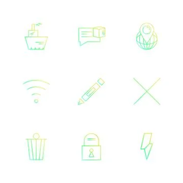 Wifi , dustbin , pencil , lock ,  interface icons , arrows , navigation , eps Stock Illustration