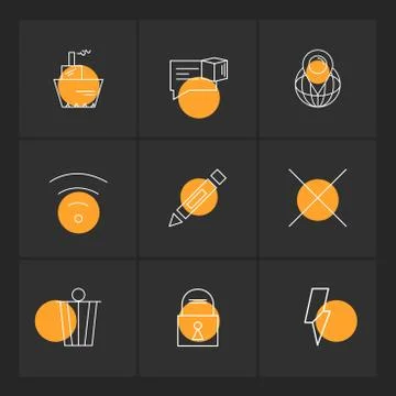 Wifi , dustbin , pencil , lock ,  interface icons , arrows , navigation , eps Illustrazione stock