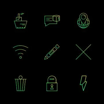 Wifi , dustbin , pencil , lock ,  interface icons , arrows , navigation , eps Stock Illustration