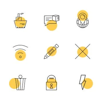 Wifi , dustbin , pencil , lock ,  interface icons , arrows , navigation , eps Illustrazione stock