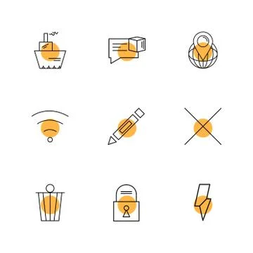 Wifi , dustbin , pencil , lock ,  interface icons , arrows , navigation , eps Stock Illustration