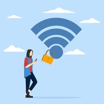 Wifi Encryption concept, wireless security or safety for internet connection. Stock Illustration