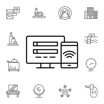 Wifi, hotel flat vector icon in hotel service pack Stock Illustration