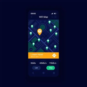 WiFi hotspot location map app smartphone interface vector template 스톡 일러스트
