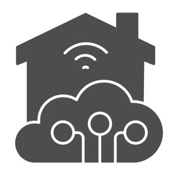 Wifi house and cloud with connection solid icon, smart home concept, technology Stock Illustration