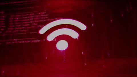 Wifi Icon on Digital Screen Hacked system or cyber attack Warning Glitch Stock Footage 342801021