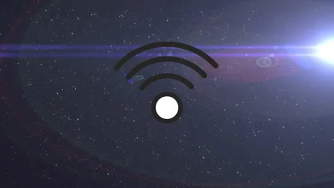 Wi?Fi icon floating in deep space scene, generating purple-blue lens flares and Stock Footage 307462920