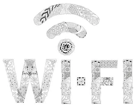 WIFI icon illustration for coloring. Vector decorative zentangle object Ilustración de archivo