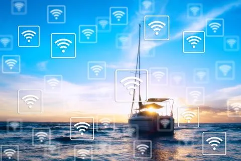 WiFi icon pattern on boat background. Stock Photos