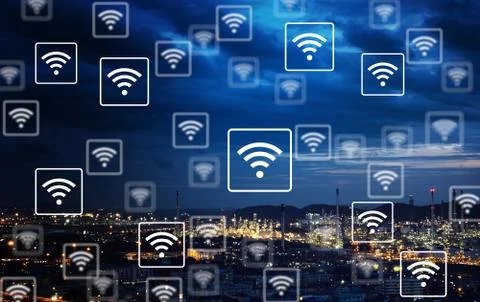 WiFi icon pattern on industry background. Stock Photos