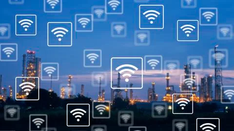 WiFi icon pattern on industry background. Stock Photos