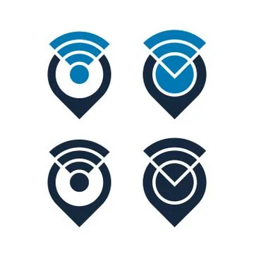 Wifi icons design with map pointers, isolated vector illustrations Stock Illustration
